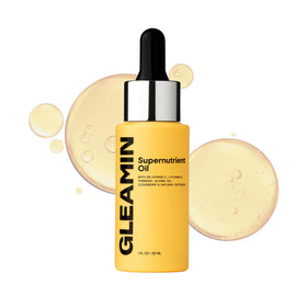 Gleamin Supernutrient Oil radiance bottle showing a brightening formula for luminous skin.