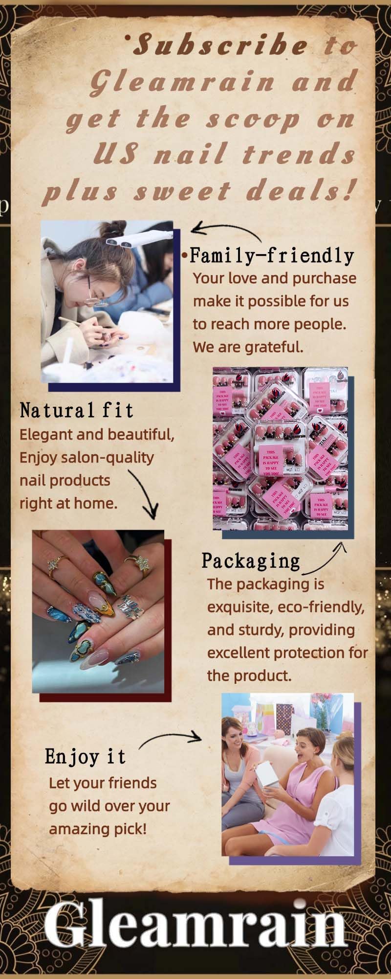 Gleamrain almond nails finished with high gloss to elevate any outfit.