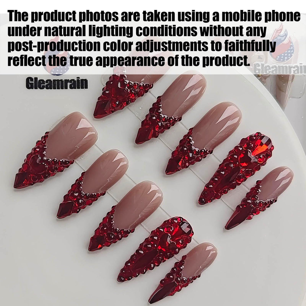 Gleamrain handcrafted nail tips feature 3D floral patterns for a standout look.