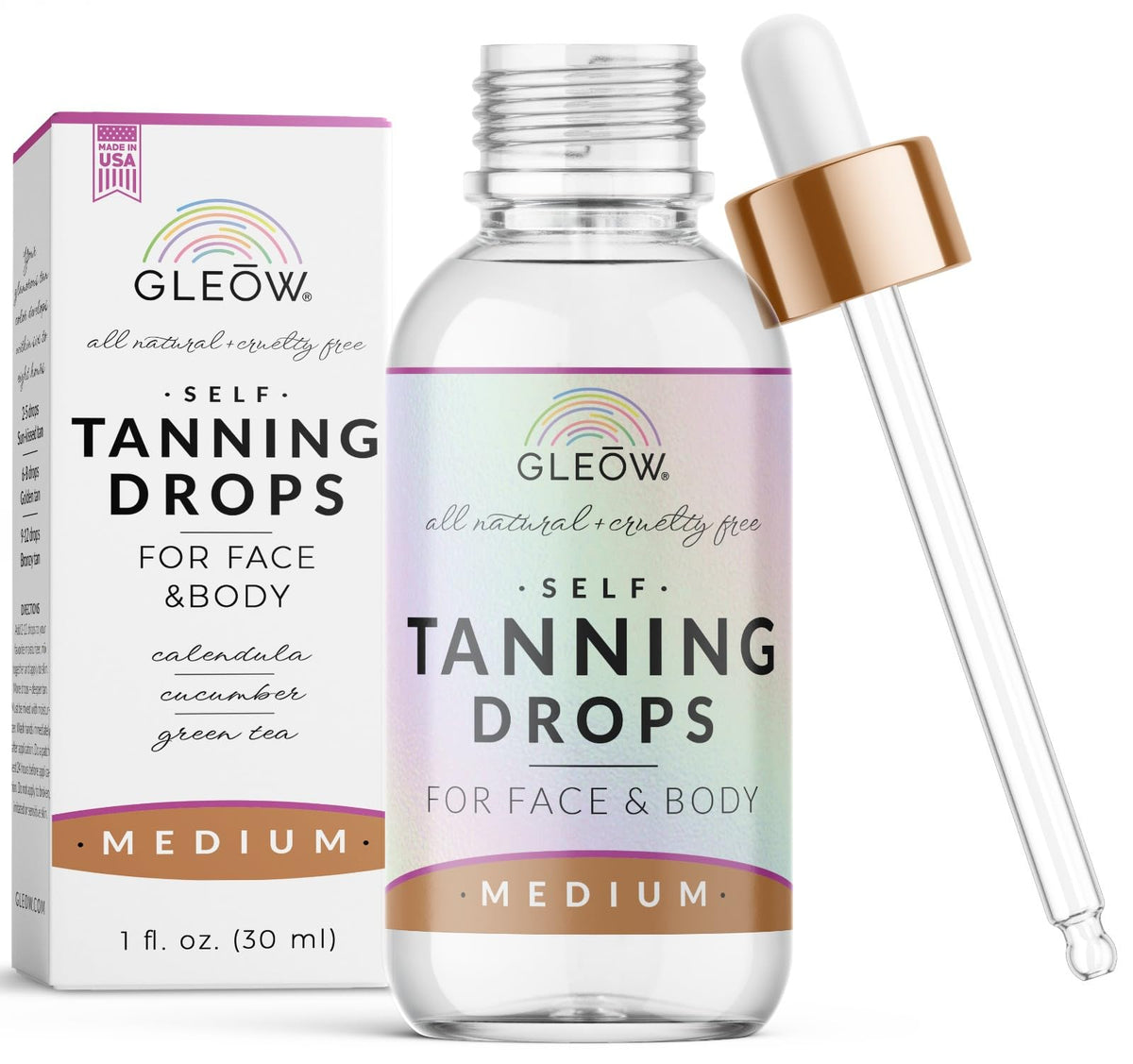 GLEOW face tanning drops bottle close-up for sunless tan on the face