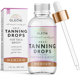 GLEOW face tanning drops bottle close-up for sunless tan on the face