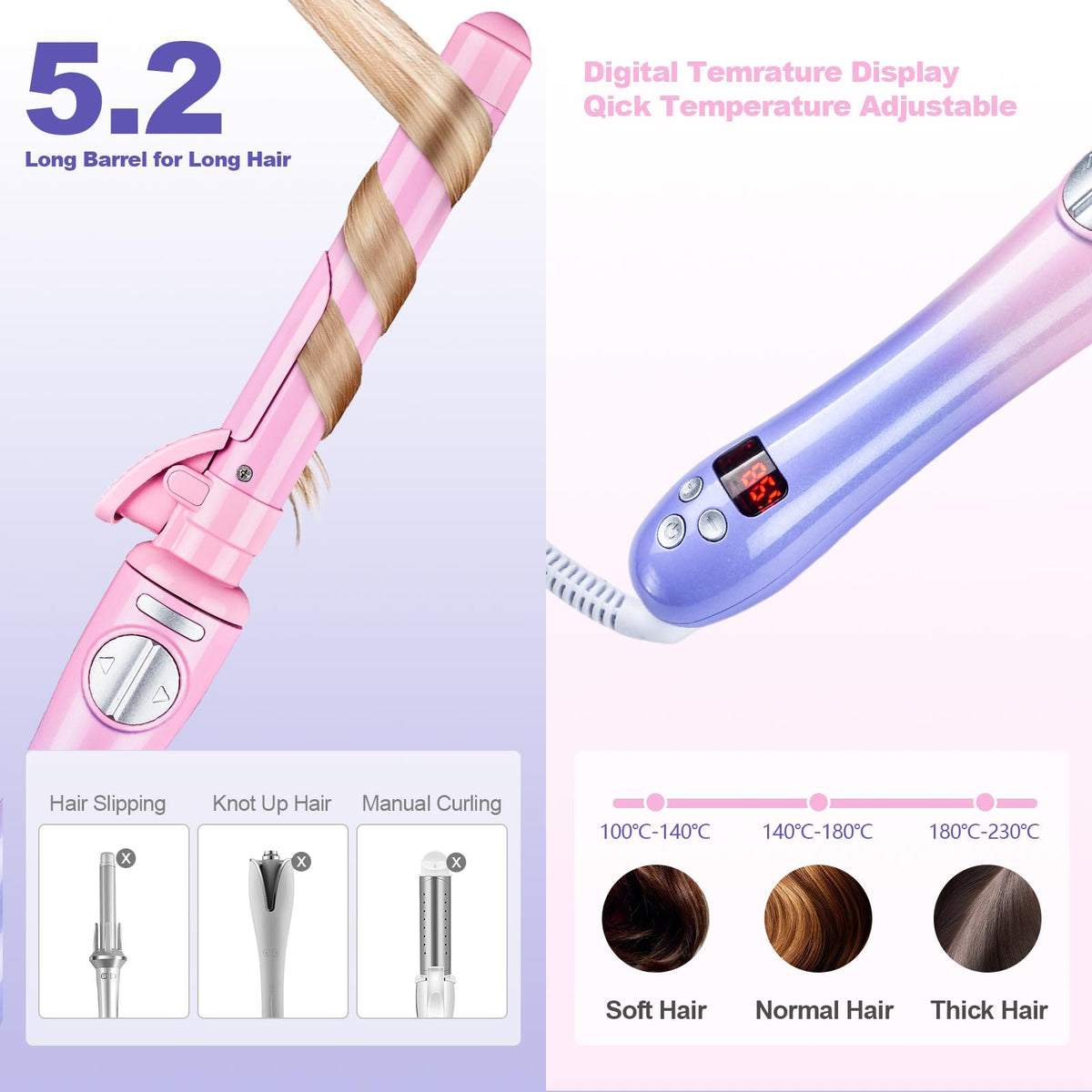 GLIGAM PTC fast heating feature speeds up styling sessions.