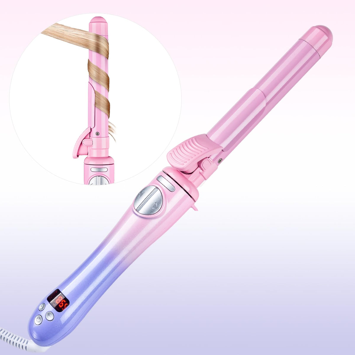 GLIGAM rotating curling iron 1 inch in use for effortless beachy waves.
