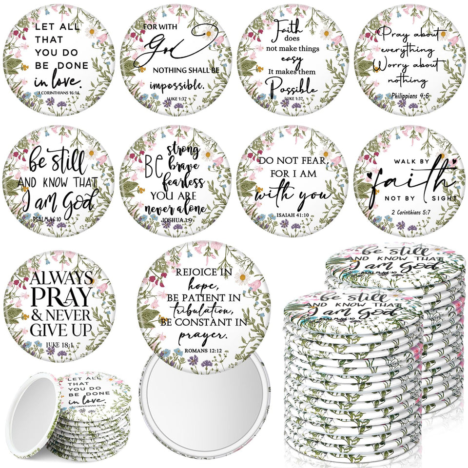 GlikCeil 40-pack wildflower Bible mirrors, compact and portable for on-the-go touchups.
