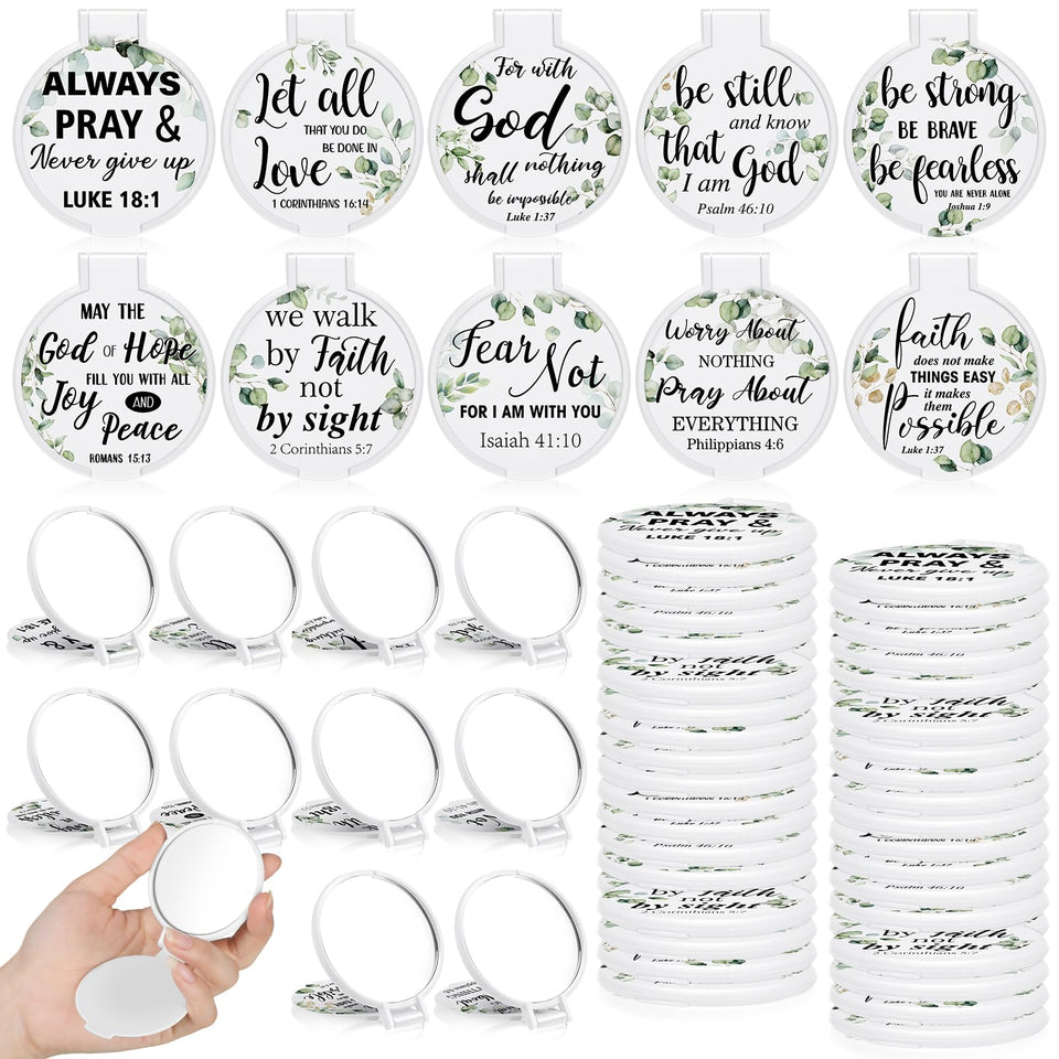 GlikCeil 80pcs mini Bible verse compact mirror with verse design for daily reflection
