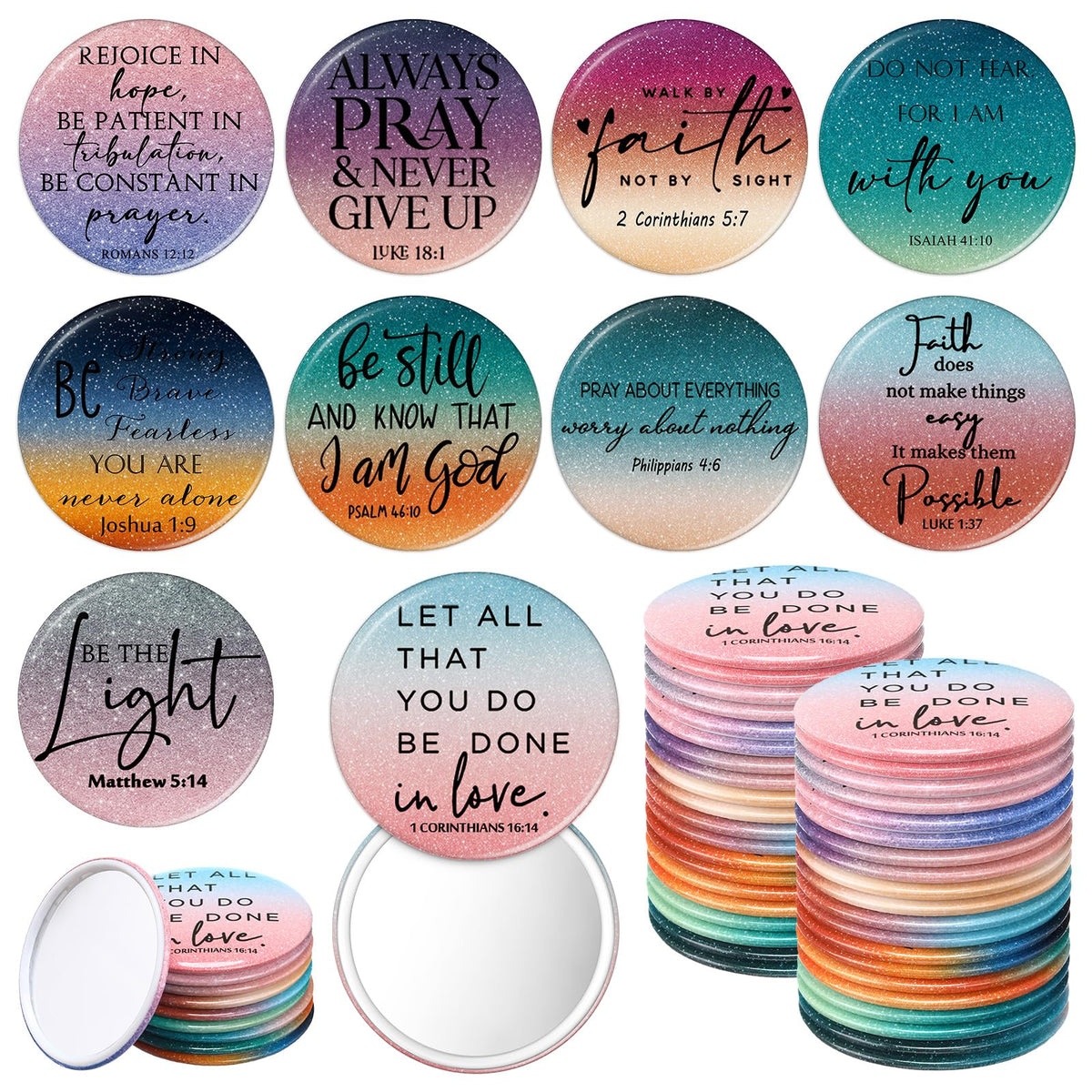 GlikCeil Bible verse compact mirror with inspirational background color for daily motivation.