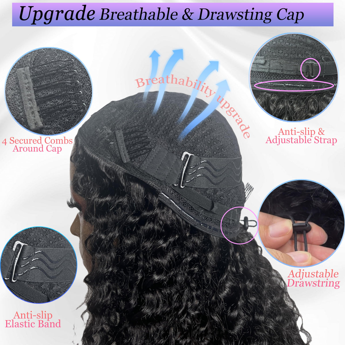 Glimeer half wig drawstring install for easy, secure wear