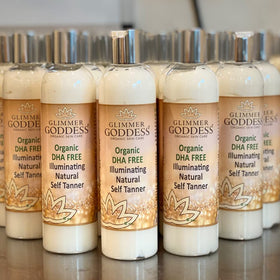 Glimmer Goddess lotion application showing even, buildable color on skin.