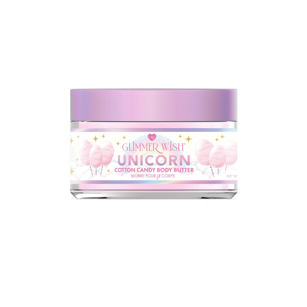 Glimmer Wish whipped body butter jar showcasing rich texture and smooth, hydrated skin benefits.