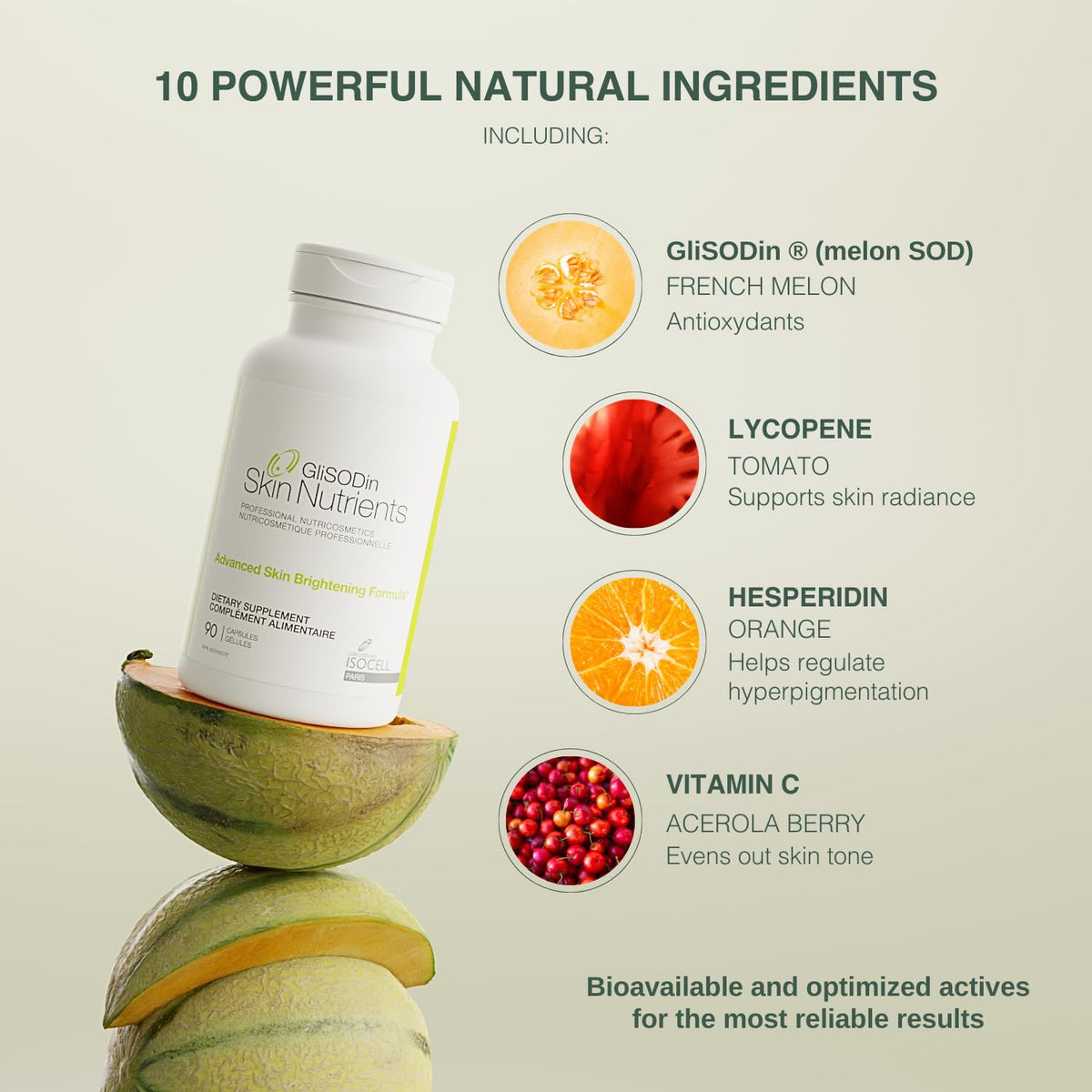 GliSODin Skin Nutrients cap closeup highlights easy daily capsules for vitality.