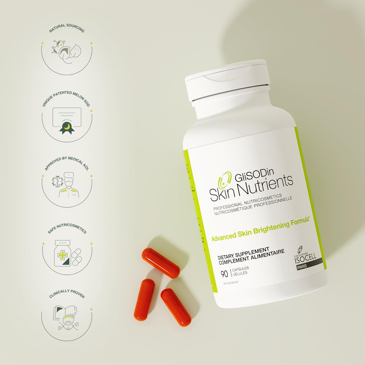 GliSODin Skin Nutrients packaging side view for elevated at-home routine.