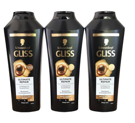 GLISS Hair Repair Shampoo bottle front on three-pack packaging.