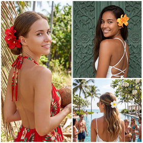 Glitinsel orange plumeria clip brightens summer vacation looks