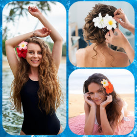 Glitinsel white hibiscus clip enhances bridal or garden-party hairstyles