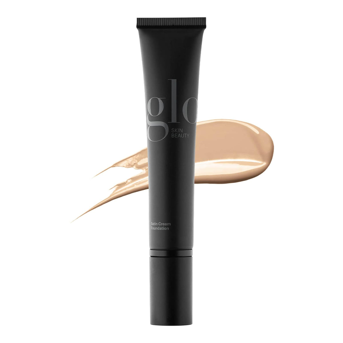 Glo Satin Cream Foundation Honey Fair bottle with semi-matte finish shown.