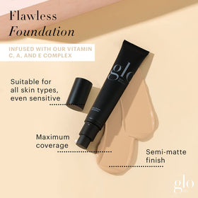 Glo Satin Cream Foundation Honey Fair swatches displaying buildable coverage.