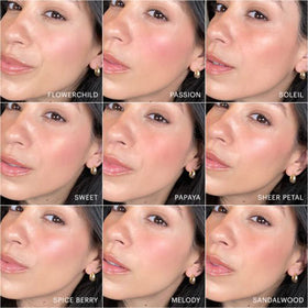 Flowerchild blush helps sculpt subtly with medium coverage and a healthy glow.