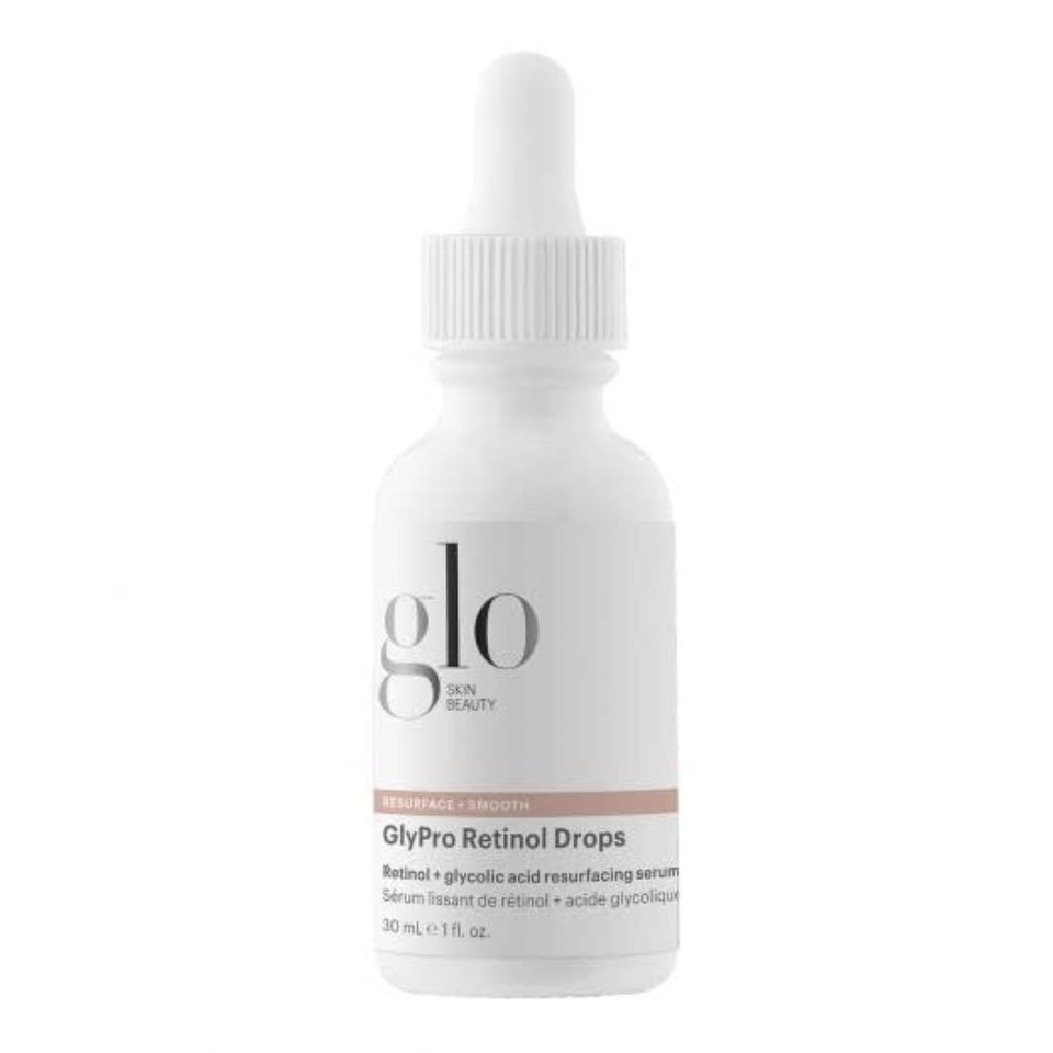 Glo Skin Beauty GlyPro Retinol Drops bottle on display demonstrates premium texture refinement.