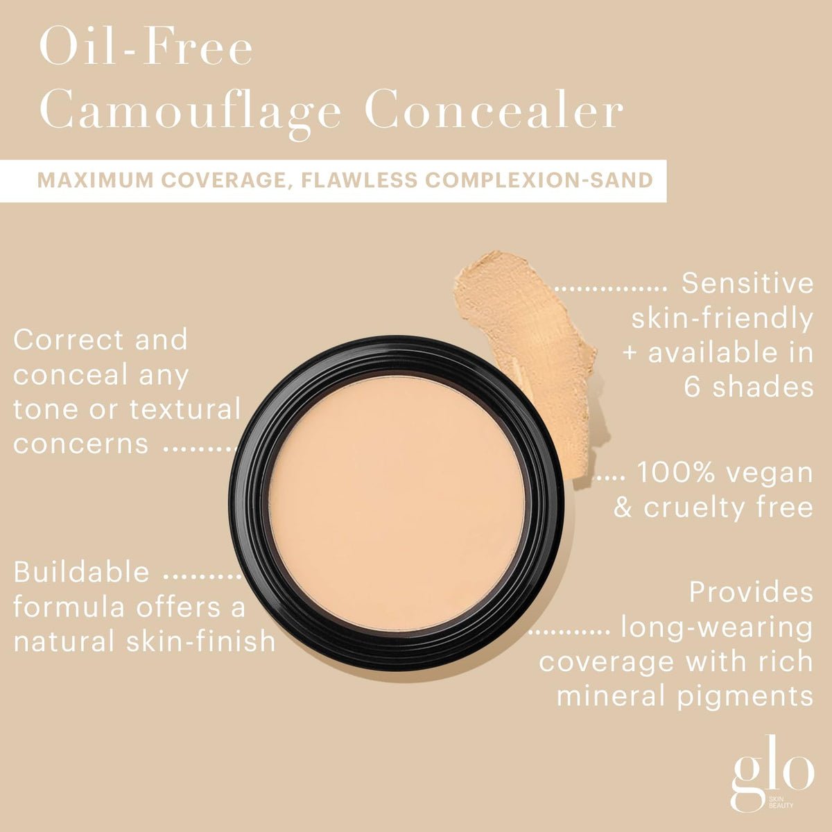 Glo Skin Beauty Sand packaging box highlights clean, cruelty-free makeup branding.