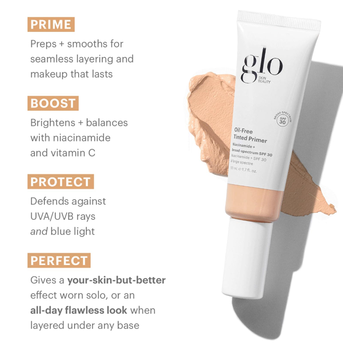 Glo Skin Beauty SPF 30 primer highlights blue light protection in action