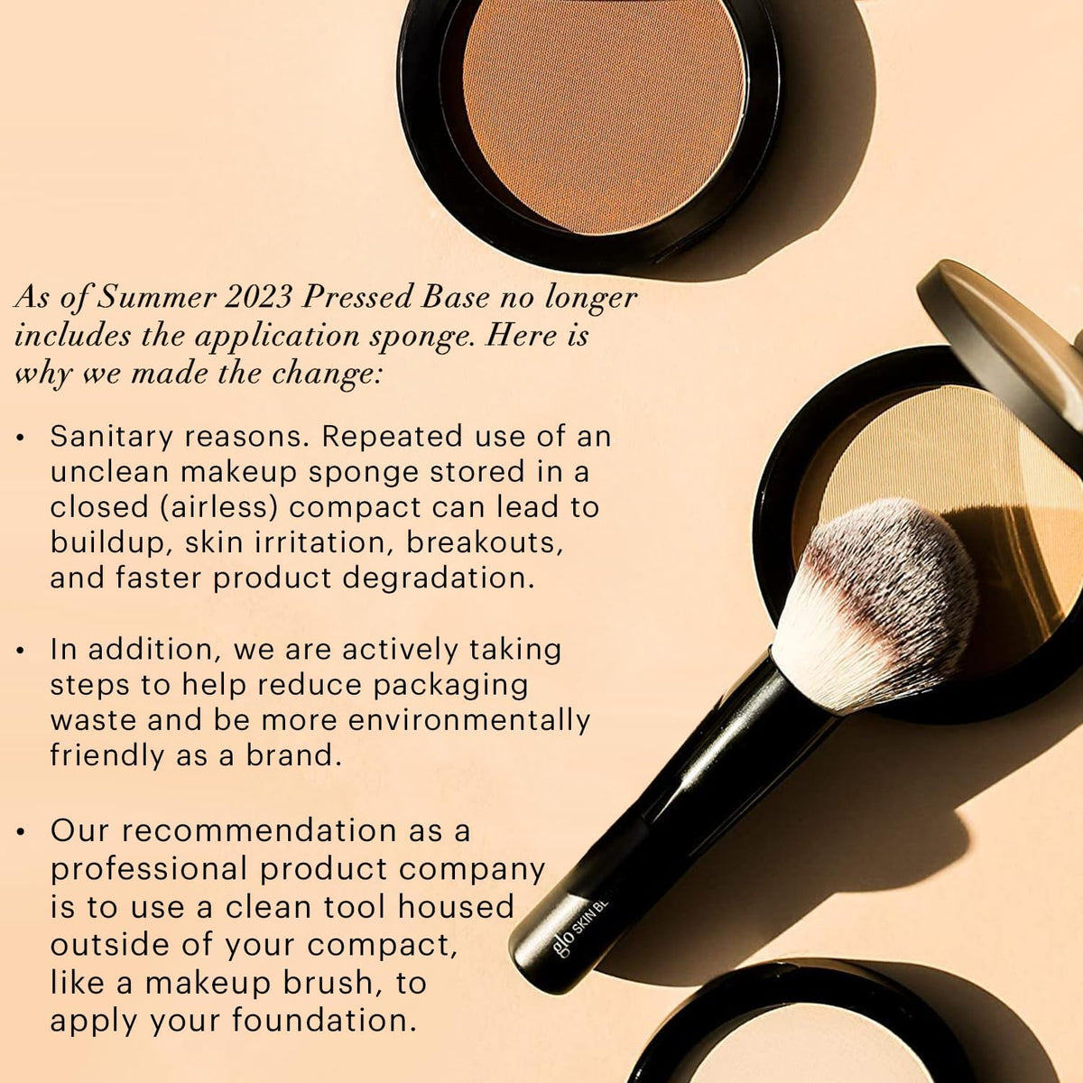 Glo Skin Beauty pressed base semi-matte finish in use for balanced skin tone