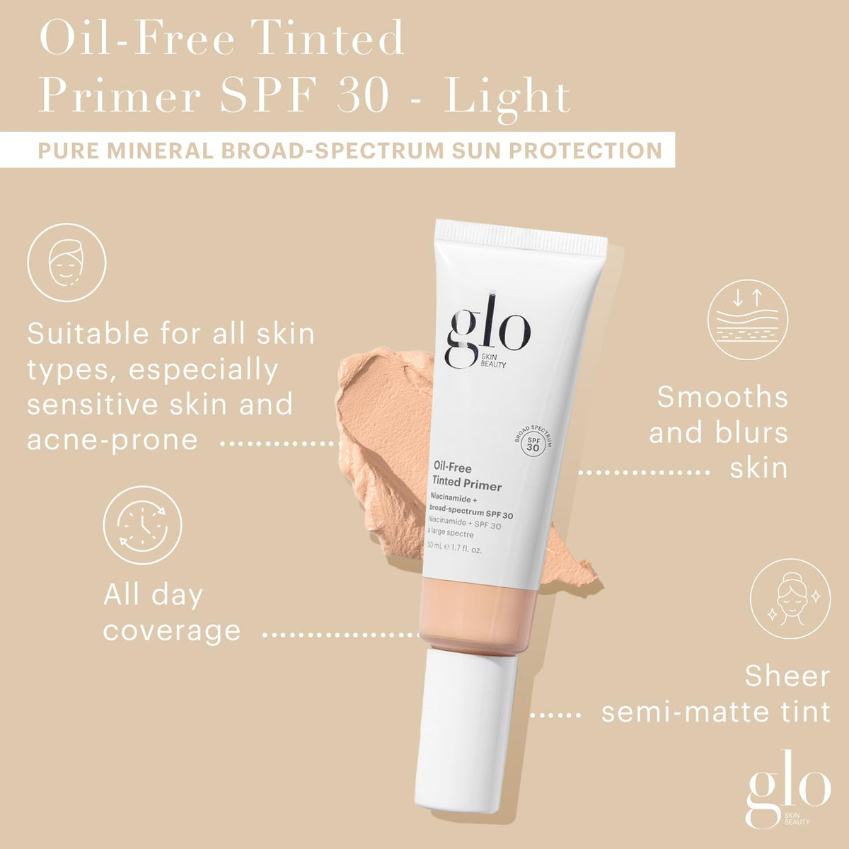 Glo Skin Beauty tinted primer being spread on skin showing sheer coverage
