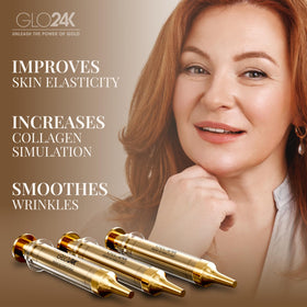 GLO24K Hyaluronic acid moisturizing swatch demonstrates hydration and plump skin feel.