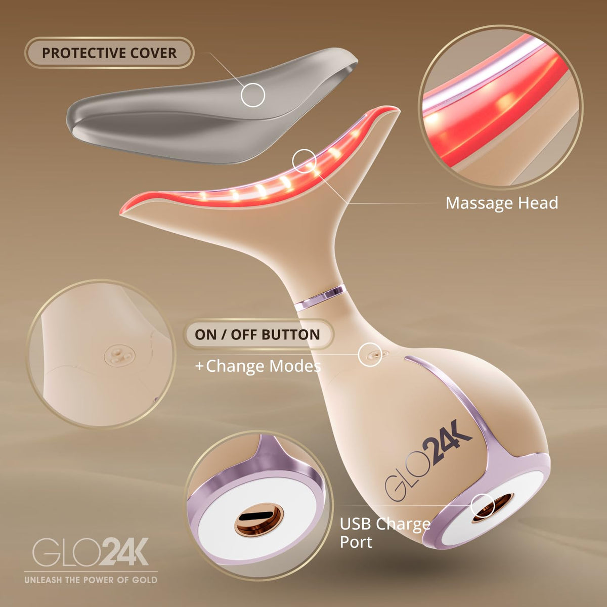 GLO24K rechargeable, travel-friendly beauty device for on-the-go routines.