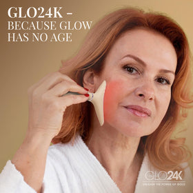 GLO24K targeted red light for neck and facial contouring.