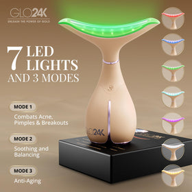 GLO24K triple LED action device for enhanced facial treatment.