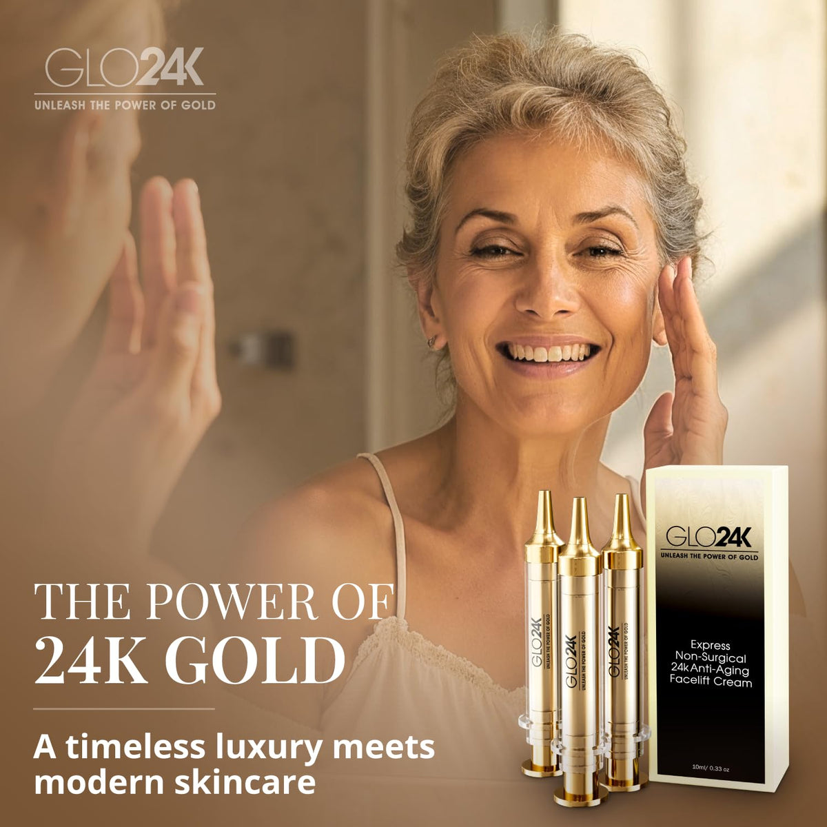 GLO24K USA-made cruelty-free packaging emphasizes ethical skincare choices.