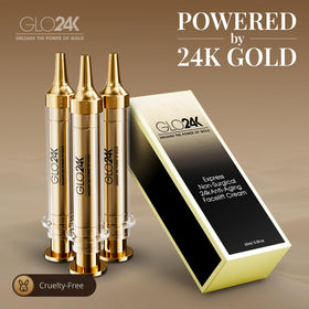 GLO24K Vitamins A C E in use demonstrates nourishing skin support.