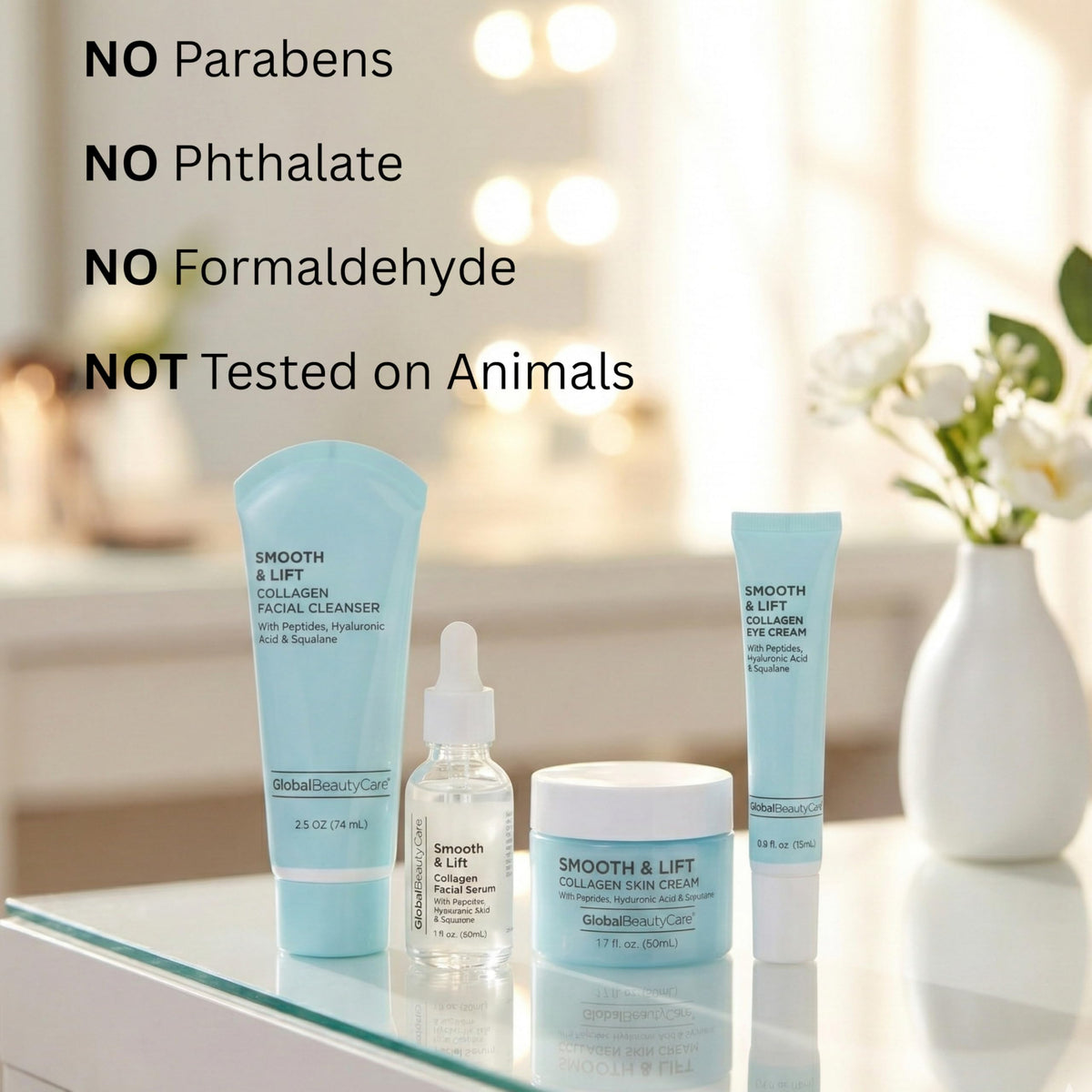 Global Beauty Care Smooth & Lift routine image showing step-by-step application