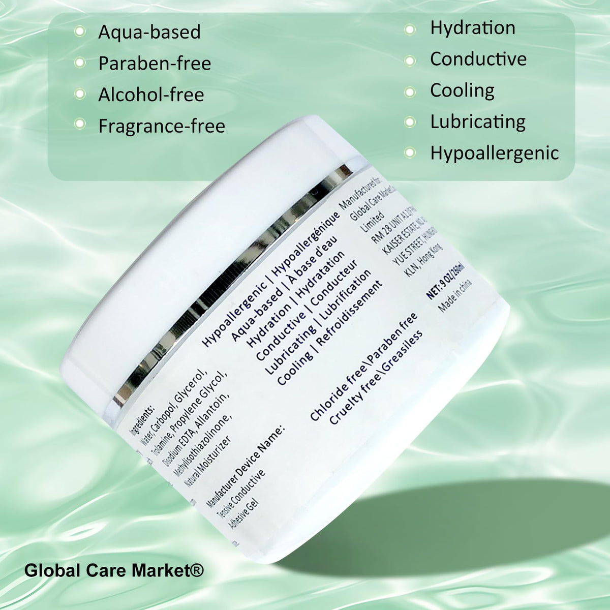 Global Care Market gel used during microcurrent facial sessions for smooth glide.
