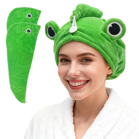Globalnice Frog Hair Towel front view with cute frog design for a cheerful post-shower moment