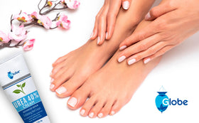 Globe Urea 40% cream dry skin closeup highlighting texture absorption.