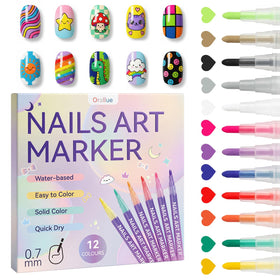 Glopink 12 colors nail art pens pack offers vibrant swatches for versatile nail designs.
