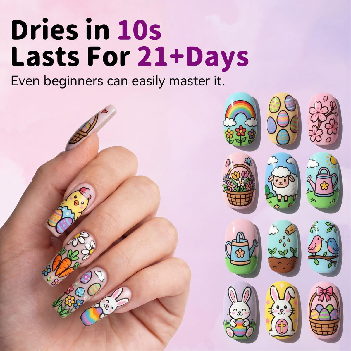 Glopink works on all nail types image shows natural nails, gel, acrylic, and press-ons.
