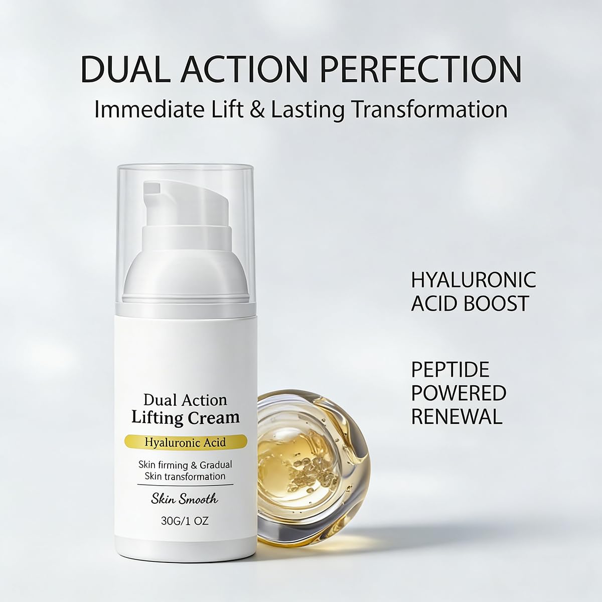 Gloramd Serum OKOA SKIN peptide-hyaluronic graphic emphasizes elasticity