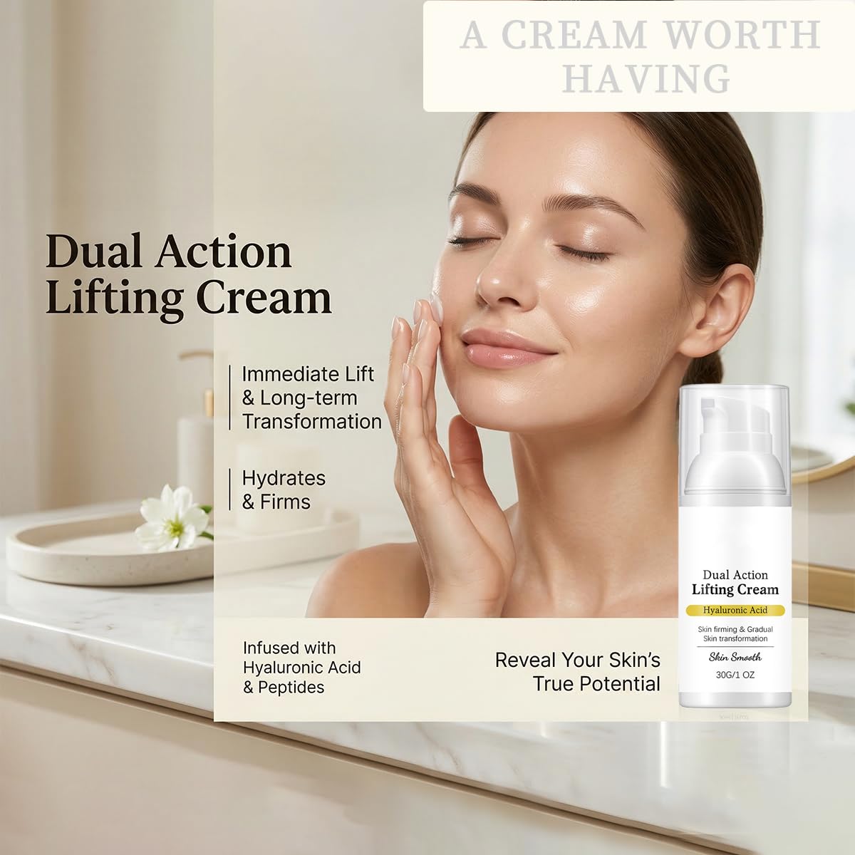 Gloramd Serum OKOA SKIN close-up of cream texture illustrating light weight