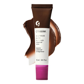 Glossier Balm Dotcom Hydrating Espresso lip balm for dry lips and skin care.