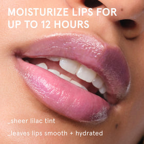 Glossier Balm Dotcom lavender tint swatch texture on skin
