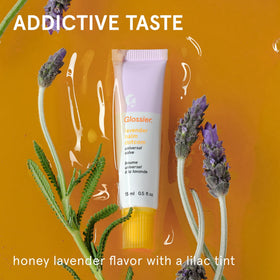 Glossier Balm Dotcom lilac tint swatch on lips for natural color