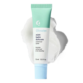 Glossier Balm Dotcom Mint packaging shown for travel-friendly moisture