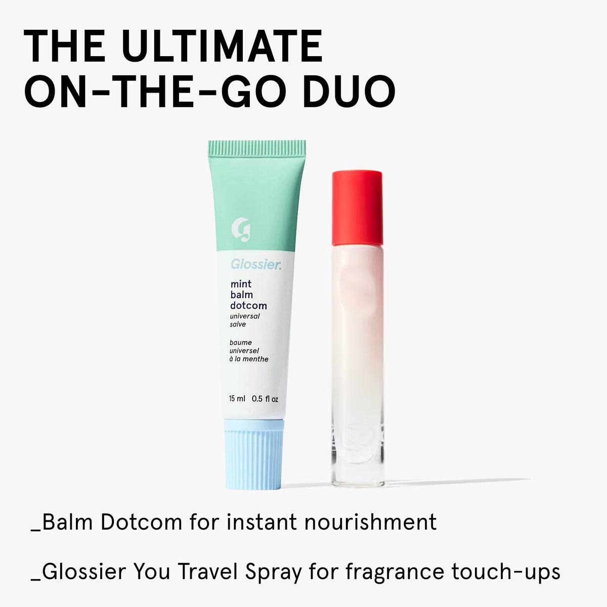 Glossier Balm Dotcom Mint travel-size tube ready to stash
