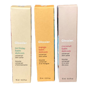 Glossier Balm Dotcom Trio Mango: mango-tinted balm offering subtle color and lasting hydration.