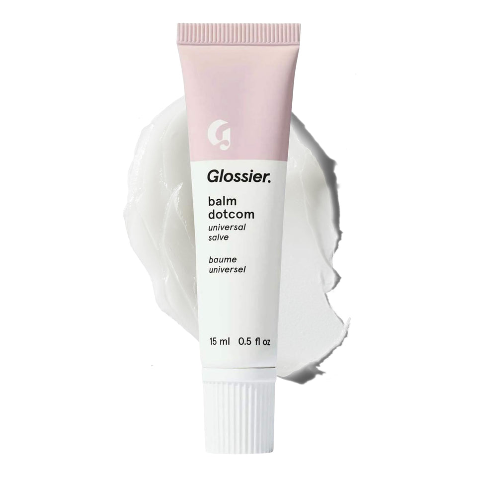 Glossier Balm Dotcom Universal Salve lip application for smooth, hydrated lips all day.