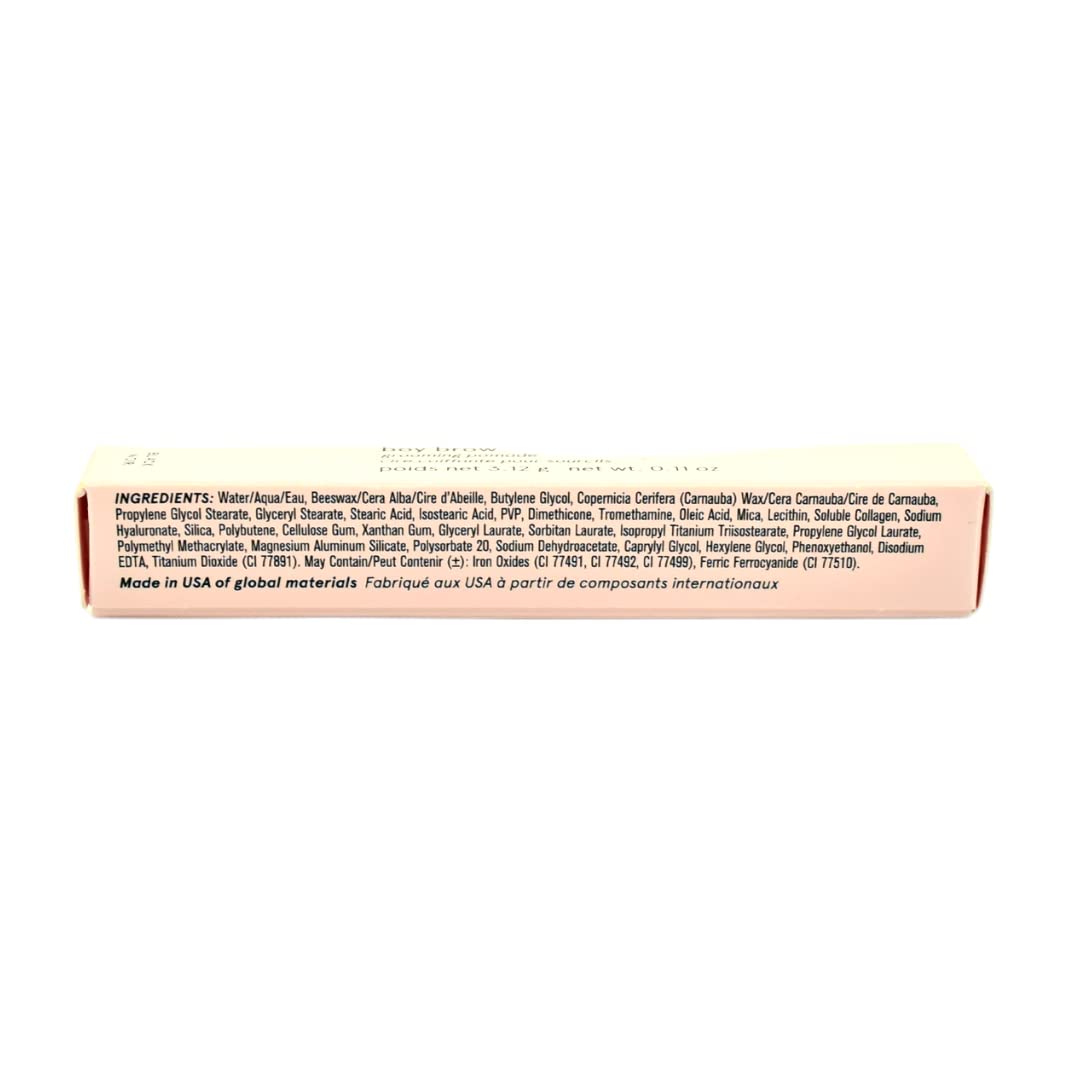 Glossier Boy Brow flake-free wear description highlights all-day definition without stiffness.