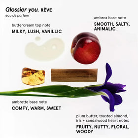 Glossier You Reve buttercream notes visual emphasizes creamy sweetness and comforting aroma.