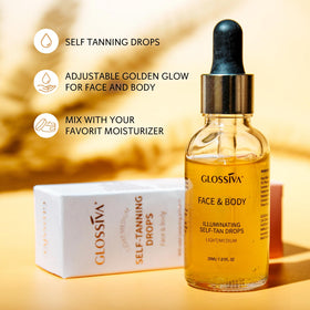 Glossiva Self Tanning Drops mix with moisturizer for a natural, even tone